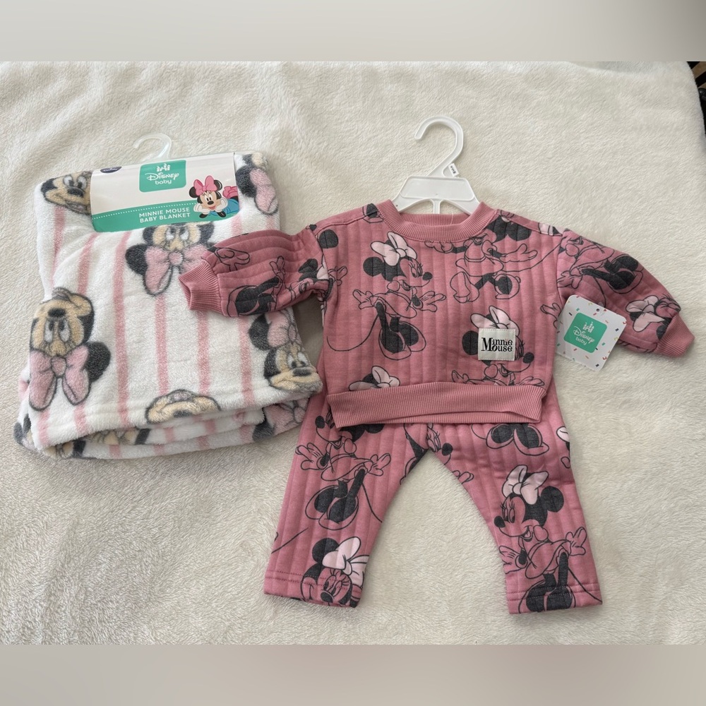 Disney Baby Pink Minnie Mouse Outfit and Blanket Set